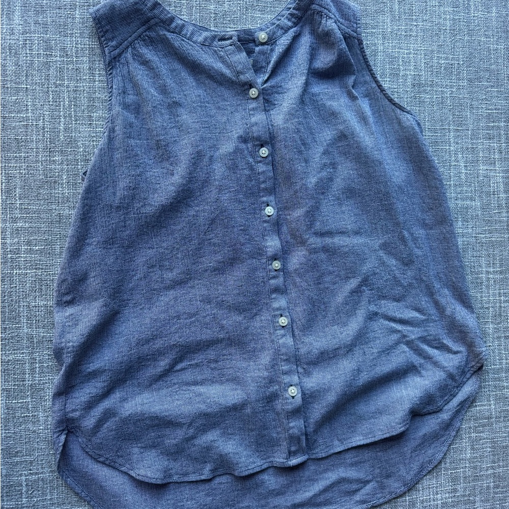 LOFT Blue Button Down Relaxed Tank Top